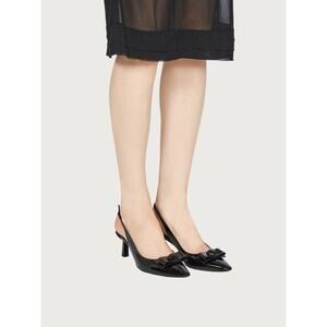 Ferragamo Patent Leather Karine 55 Vara Bowl Slingback Pumps Black Size 4.5